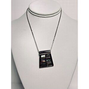 Silver Tone Box Chain Necklace With Abalone Shell Pendant (1956)
